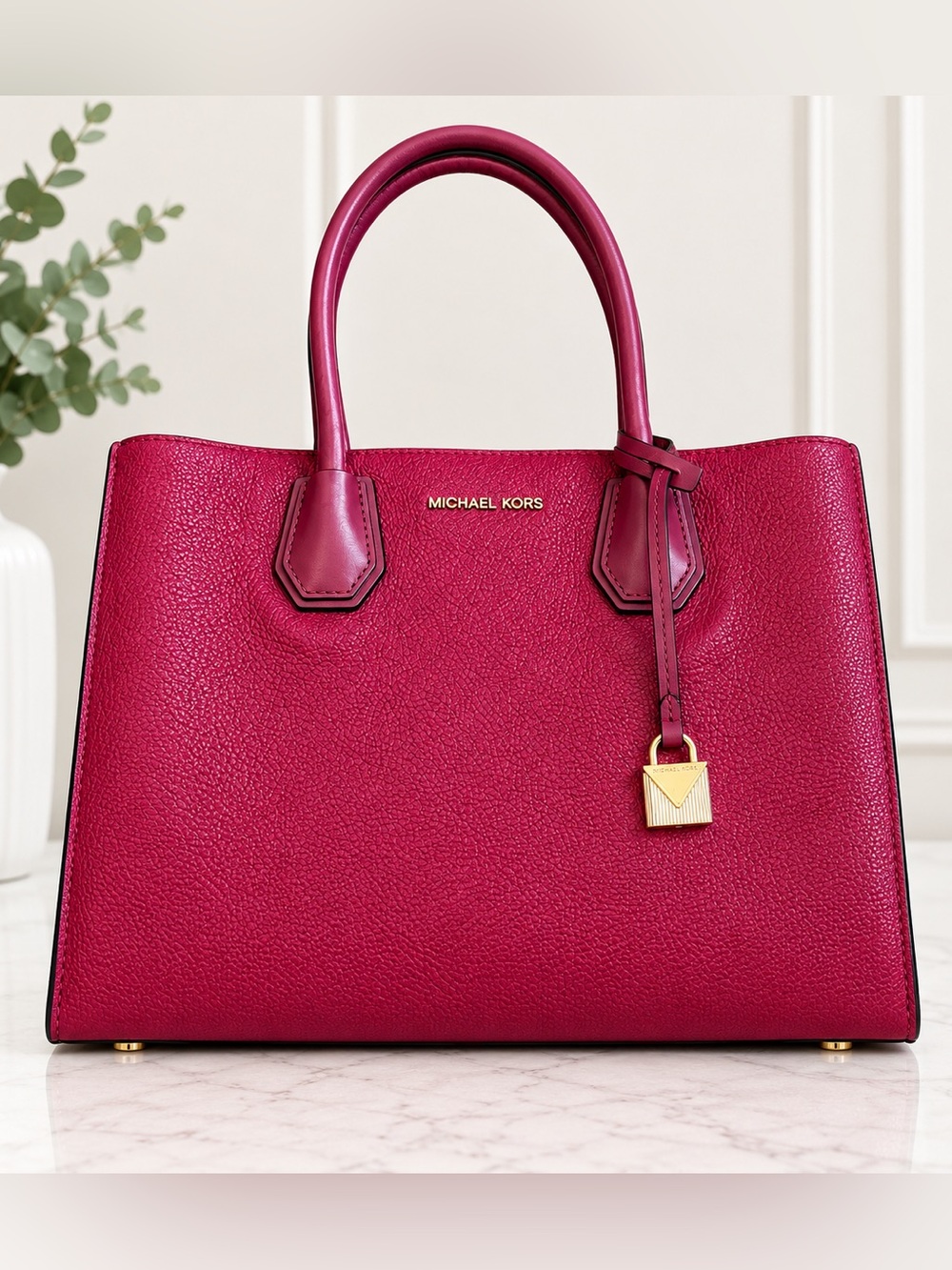 Michael Kors Raspberry Saffiano color block Tote with Gold Hardware